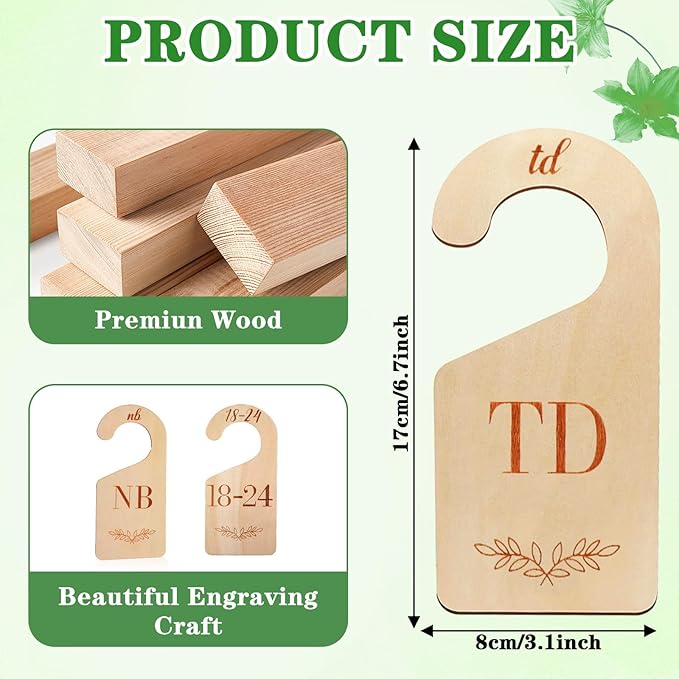 Baby Closet Dividers for Clothes Organizer -8Pcs Wooden Baby Clothes Size Dividers from Newborn to Toddler, Double-Sided Gender Neutral Babys Cloth Organizer