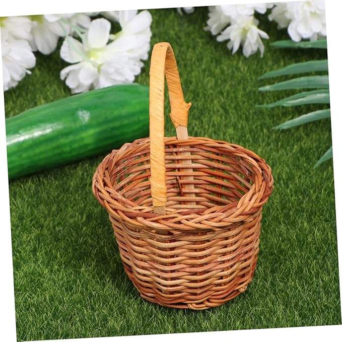 Zerodeko 1Pc Mini Handmade Woven Basket Creative Desktop Decoration for Home School Easter DIY Activity Prop Light Brown for Crafts Nursery Decor