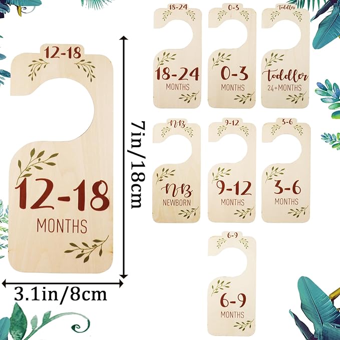 Boho Baby Closet Dividers, 8 Pcs Beautiful Wooden Baby Closet Dividers for Clothes, Double-Sided Baby Clothes Size Hanger Organizer from NB to 24 M - Adorable Nursery Decor