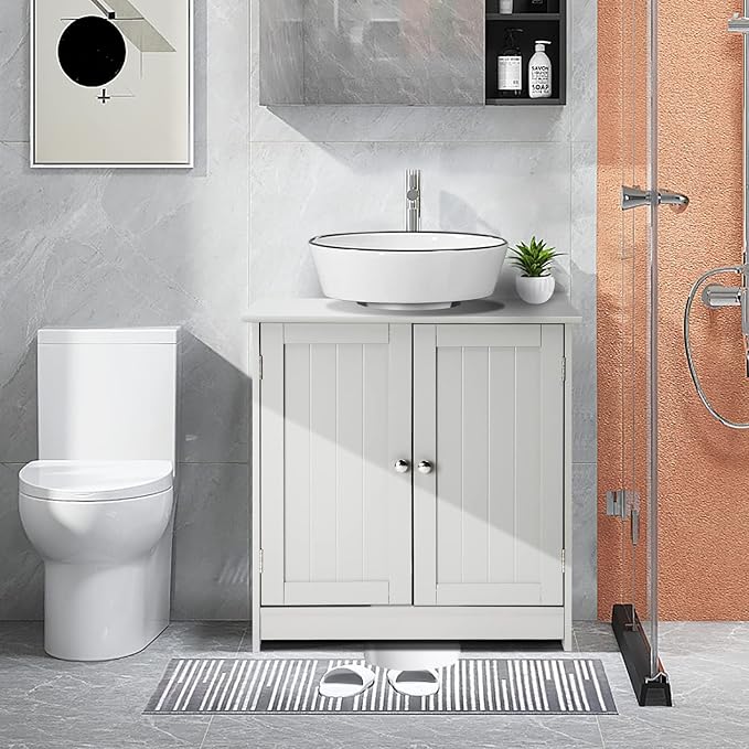 Bonnlo Pedestal Sink Storage Cabinet with 2 Doors Traditional Under Sink Cabinet Bathroom Space Saver Organizer with Adjustable Shelf White 23 5/8" W x 11 7/16" D x 23 5/8" H