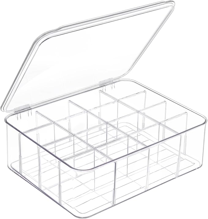 DILIBRA Socks Underwear Drawer Organizer for Closet, 16 Compartment Removable Divided Plastic Clear Sock Storage Box with Lid, Underwear Organizer Storage Container for Bra Socks Ties Scarf