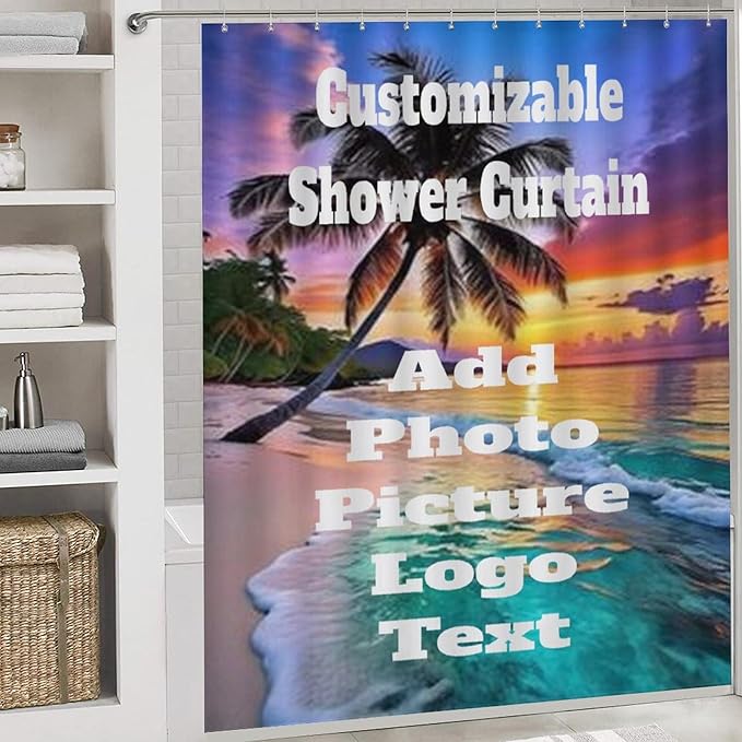 4 Piece Bathroom Custom Shower Curtain Sets Personalized Floor Mat Design Your Own Bath Rugs Customize Toilet Lid Cover Add Photo/Picture/Text Non-Slip Decor