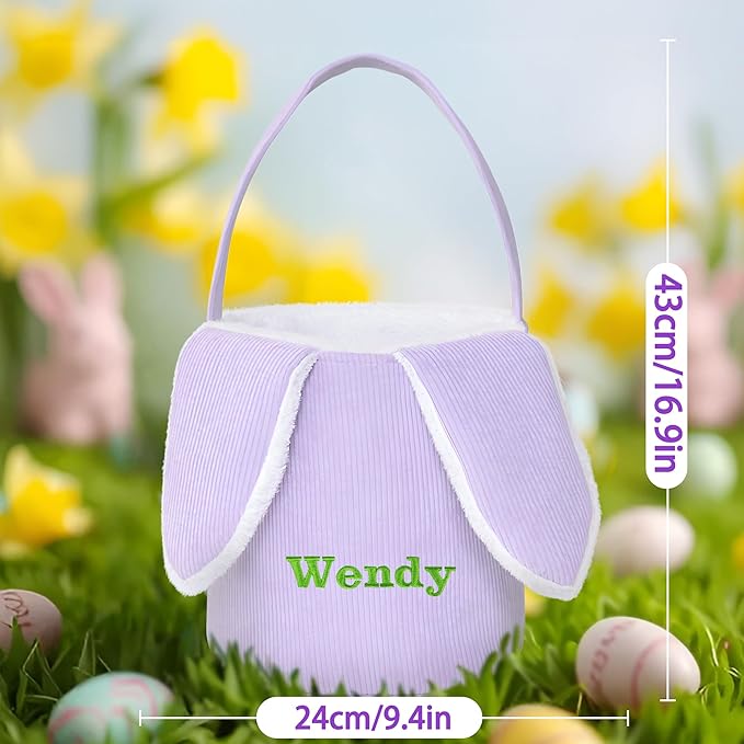 Easter Basket, Touber Easter Bunny Basket, Personalized Easter Baskets for Kids, Easter Gifts Basket for Girls Baby Children - Bunny Ear Purple