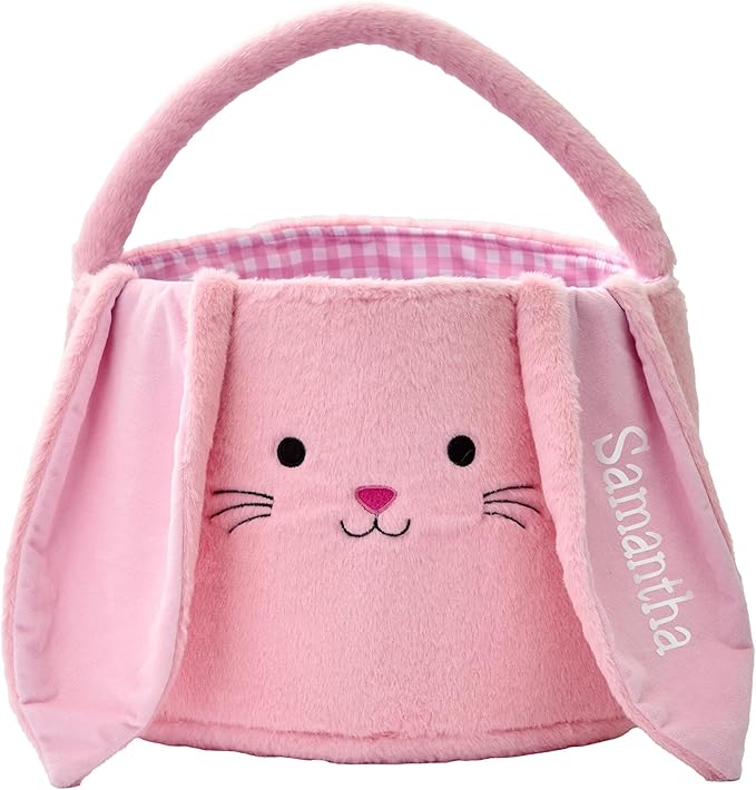 Let's Make Memories Personalized Easter Basket for Kids - For Boys - For Girls - Fillable - Easter Basket Stuffers - Oversized Plush Bunny - Pink