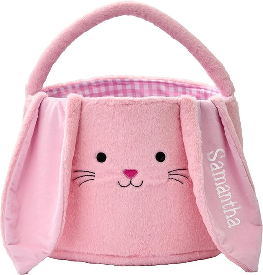 Let's Make Memories Personalized Easter Basket for Kids - For Boys - For Girls - Fillable - Easter Basket Stuffers - Oversized Plush Bunny - Pink