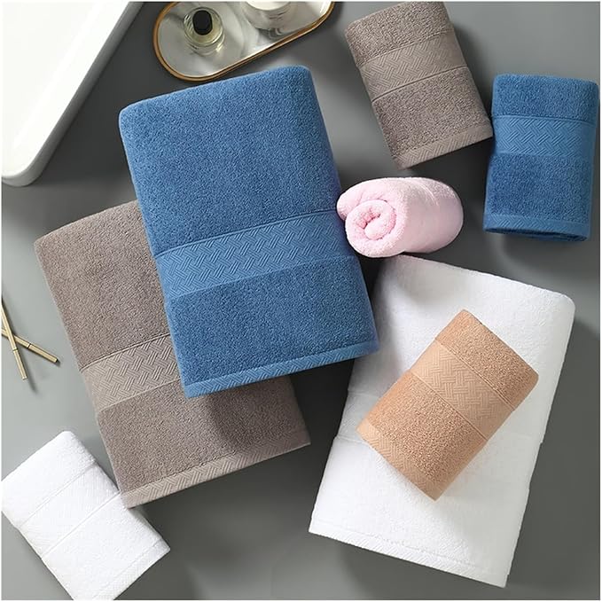 3 Pack Satin Striped Cotton Towels, Thick Bath Towels, 120-140 GSM, 35x75cm(Brown)