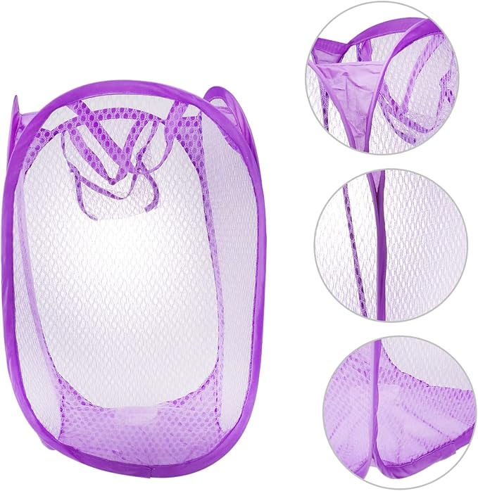 Foldable Mesh Laundry Basket with Side Pocket - Breathable Pop-up Hamper for College Dorms Small Apartments and Travel - Portable Clothes Hamper 19 Inch