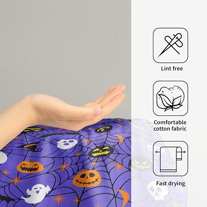 Halloween Spooky Bat Pumpkin Hand Towel Set of 2 Soft Absorbent Funny Halloween Scary Purple Spiderwebs Tea Towels Baking Cooking Wash Cloth for Bathroom Kitchen Bar Beach Gym Spa Decor 14x28 Inch