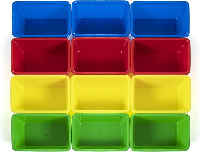 Humble Crew Toy Storage Bins for Kids, Set of 12, Primary Colors, Small - Sturdy, Colorful Plastic Storage Bins for Classroom, Playroom, Nursery, and More - Premium Toddlers Toy Organizer Bins