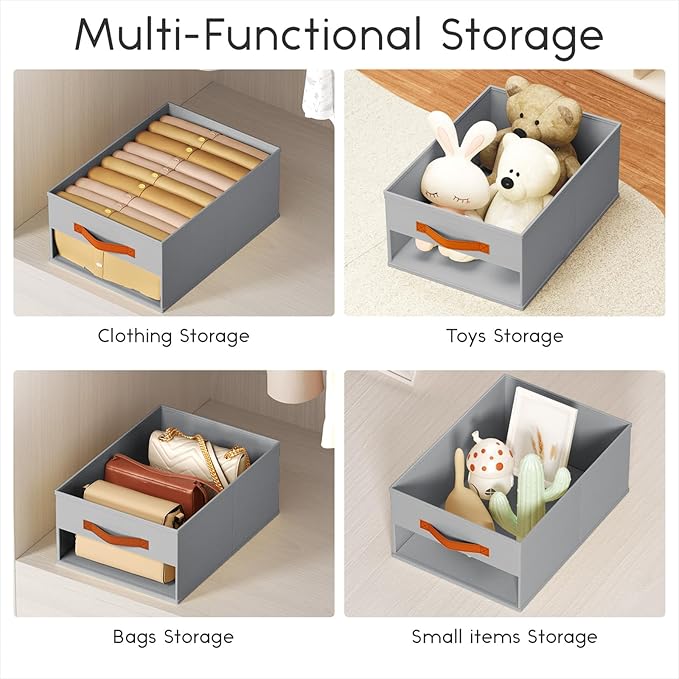 Closet Organizers and Storage - 10 Pack Storage Bins Baskets for Organization Foldable Closet Organizer with Clear Window & Handles for Clothes, Toys, Towels, Small Essentials (Grey)