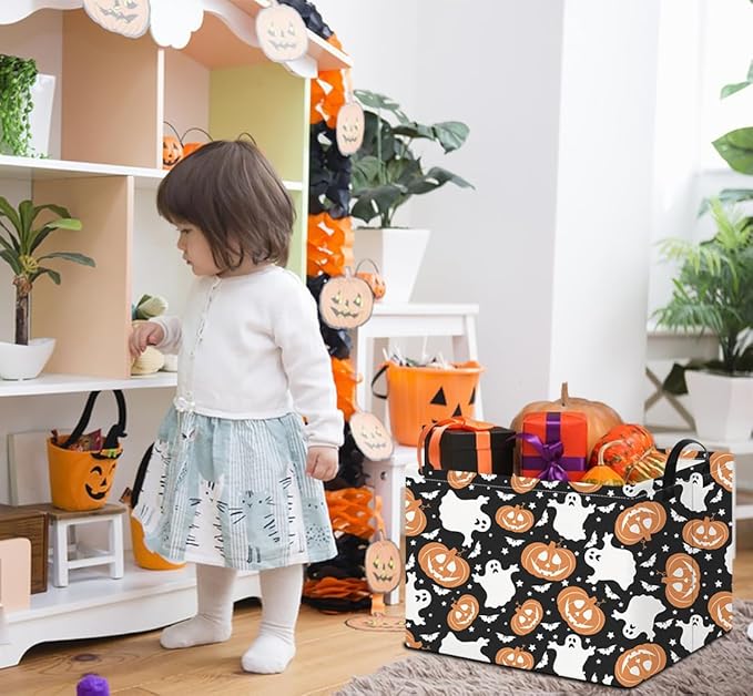 Rectangular Storage Basket Empty,Cute Storage Bin with Handles,Room Decor,Gift Basket,Book Box(Black Halloween Basket)