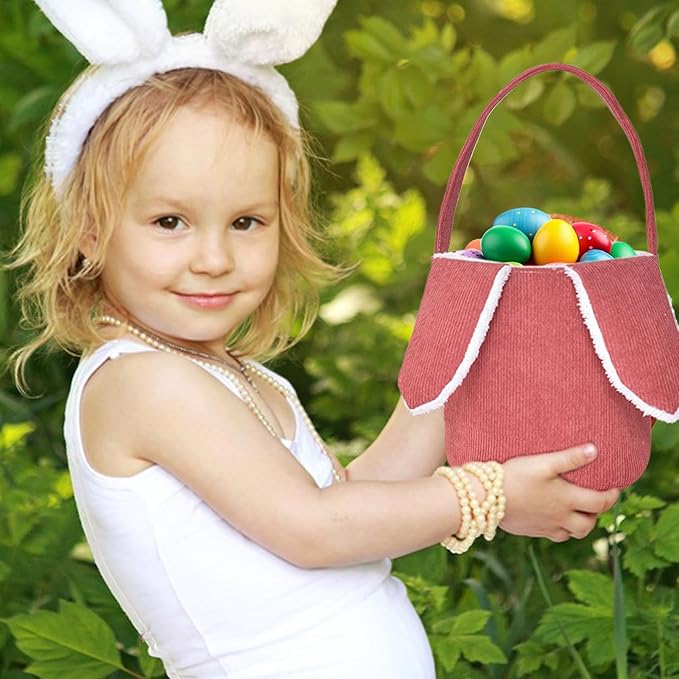 Bunny Egg Hunt Easter Bucket Plush | Easter Bucket Bags With Rabbit Ears,Bunny Ears Baskets For Kids,Easter Bunny Basket,Candy Storage Decorations With Rabbit Ears For Boys Girls