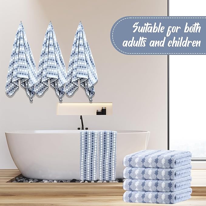 16 Pack Microfiber Bath Towels Bulk 27'' x 60'' Oversized Size Bath Towel Highly Absorbent Extra Large Soft Drying for Shower Beach Winter Salon Sport Gym Party (Cone,Blue)