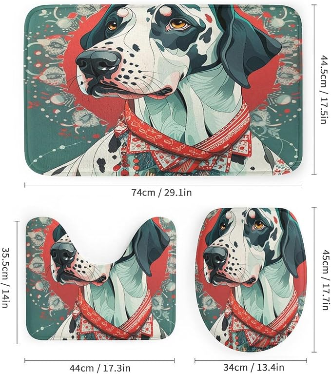 Great Dane Dog Colorful Shower Curtain 4 Piece Set Shower Curtain and Rugs Shower Curtain Set Dog Lovers Gift Waterproof Shower Curtain for Bathtub Decor Merry Christmas Shower Curtain Set
