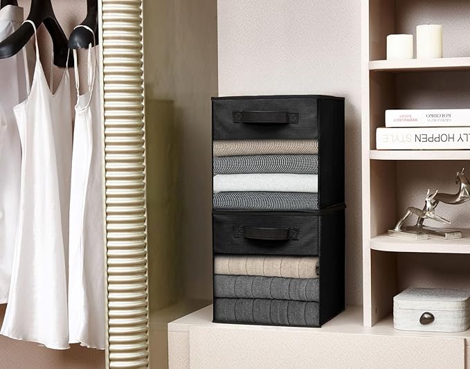 DECOMOMO Storage Cubes, 13 inch Cube Storage Bins with Window, Fabric Organizer Bins (13" / 6pcs, Black)