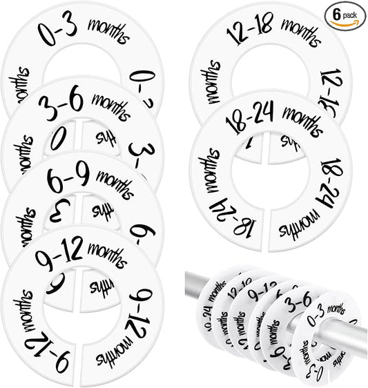 Baby Closet Dividers, Set of 6 Baby Closet Size Dividers, Baby Hanger Dividers By Age from Newborn to Toddler, Organize Nursery Hangers for Clothes