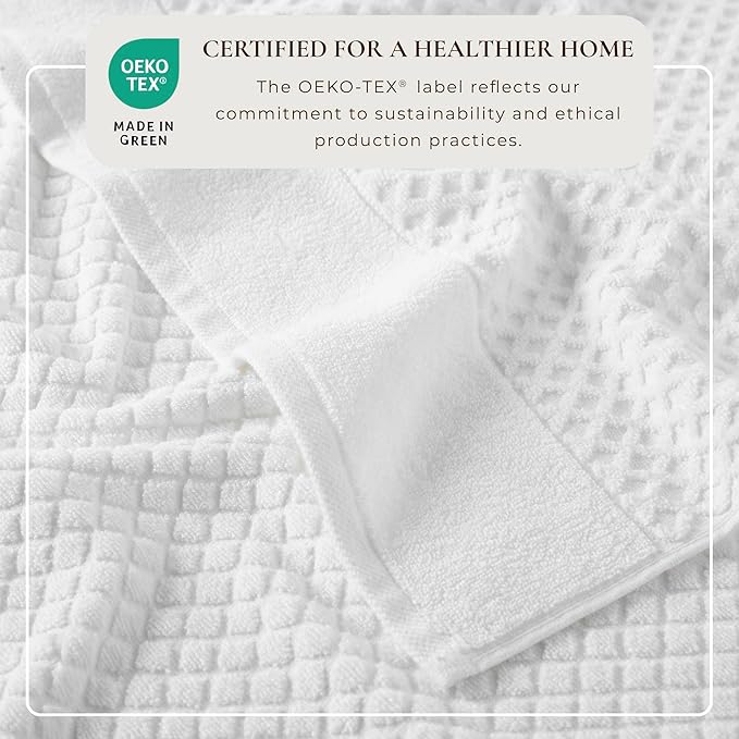 Great Bay Home Bath Towels - 100% Cotton 6 Piece Towel Set - Diamond Waffle Weave - Absorbent, Durable, Quick-Dry Towels for Bathroom (Optic White)