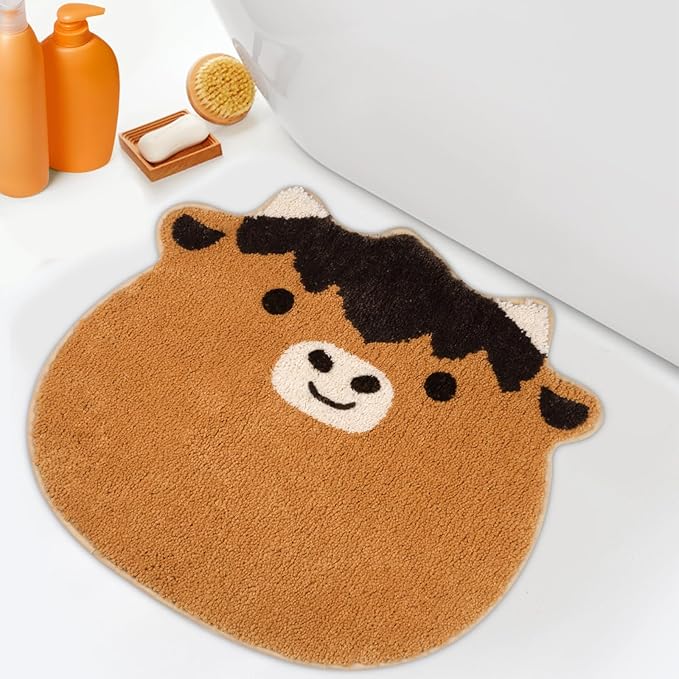 Highland Cow Bath Rugs for Bathroom,Soft Tufted Absorbent Bath Rug with Non-Slip,Cow Face Bathroom Rugs for Shower Bath and Bedroom,22 * 20inch