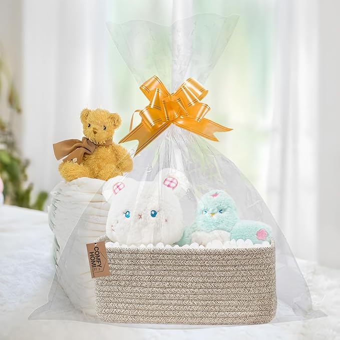 COMFY-HOMI 13" x 8.5" x 5.1" Storage Baskets for Organizing | Cotton Rope Woven Basket | Toy Storage Bin Box | Basket for Shelves, Closet Organizer Bin, Decorative Closet Shelf, 1 Pack, All brown