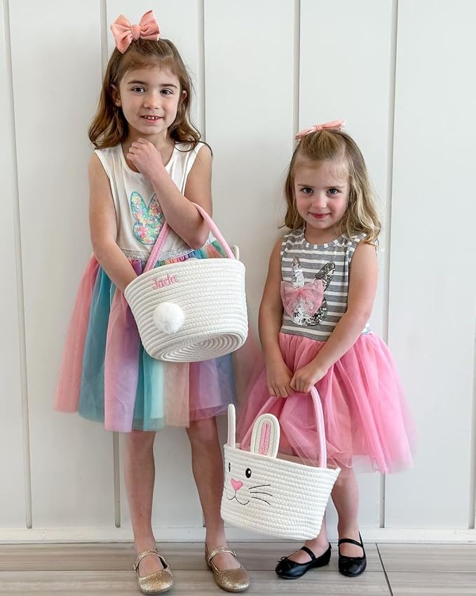 Personalized Easter Bunny Rope Basket (Pink)