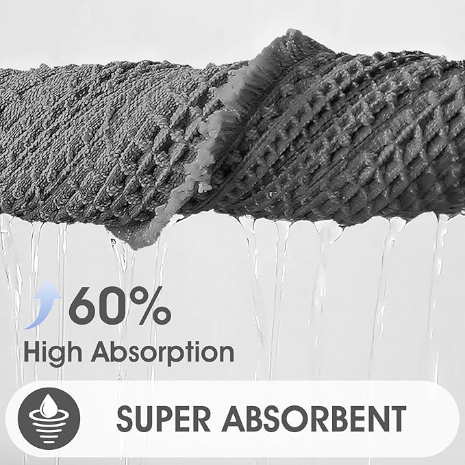 ACCUMTEK Extra Large Waffle Bath Mat, 5'x2' Grey, Super Absorbent Non-Slip Quick Dry Bathroom Rugs with Tassels, Machine Washable Ultra Soft Boho Bath Rugs for Floor, Toilet Mats Boho Farmhouse Decor