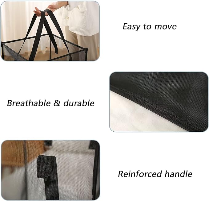 2 Pack Popup Laundry Hamper, Large Collapsible Mesh Laundry Baskets Dirty Clothes Basket with Handle Foldable Clothes Hamper for Washing Storage,Toy Storage,Dorm and Travel(Black,13x26Inch)
