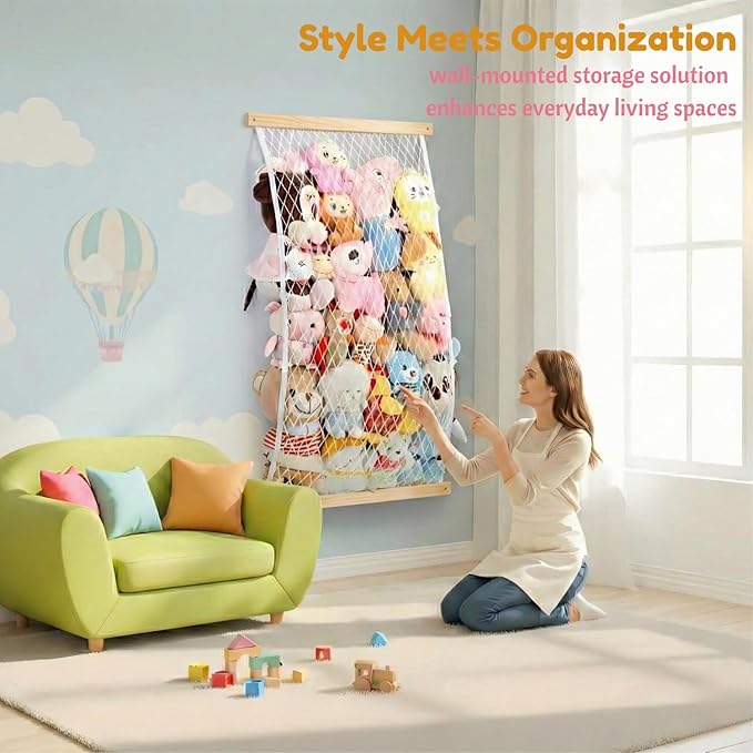 Stuffed Animal Storage Holder, Elastic Stuffed Animal Net,Door/Wall Mount Length Adjustable Hanging Stuffed Animal Organizer, Plushie Net for Nursery Play Room-Origin Boards Patent