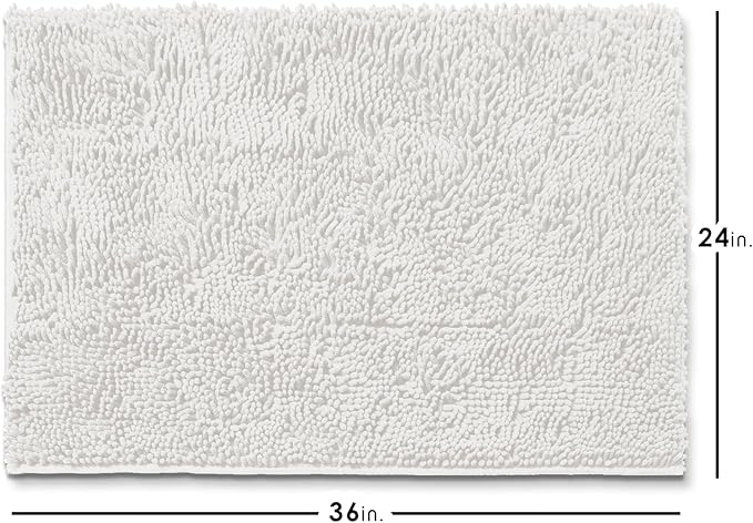 Hearth & Harbor Bathroom Rugs, Chenille Bath Mat - Machine Washable Bath Mats for Bathroom Non-Slip Backing Rubber, Quick Dry Bathroom Mat - White 24x36