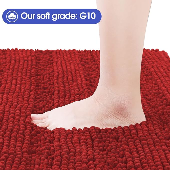 ACCUMTEK Christmas Striped Red Ultra Soft Bathroom Rugs and Mats Set 3 Pieces Bath Mat Set, Thick Chenille Bath Rugs Non Slip Bath Mats for Bathroom, Kitchen, Burgundy