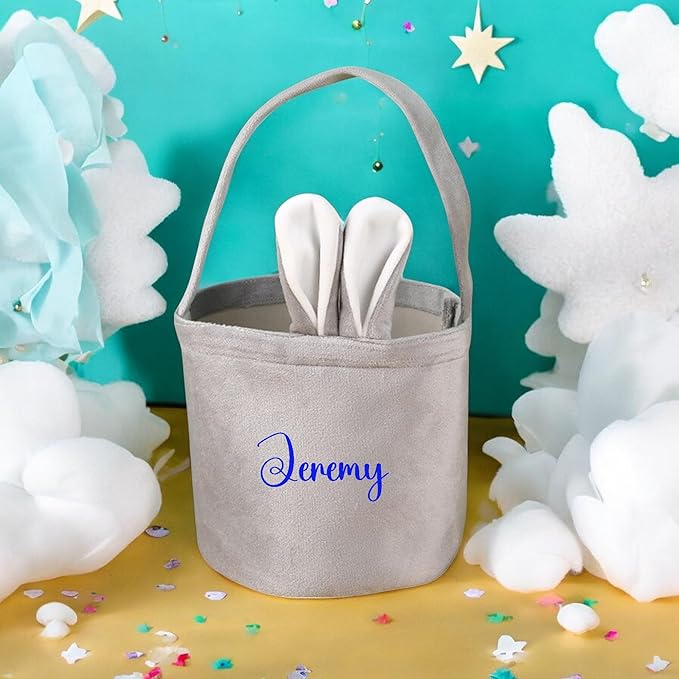 Custom Name Easter Tote Basket Cute Solid Colour Bunny Ears Basket Personalised Easter Bunny Bucket