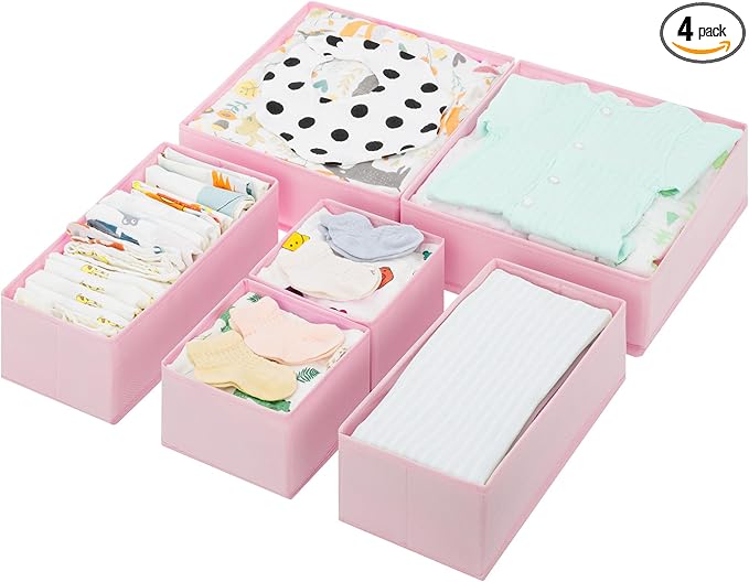 GRANNY SAYS Drawer Organizer Clothes, 6 Pack Dresser Organizer Bins for Nursery, Closet Organization and Storage Dividers for Clothing, Baby Clothes, Underwears, Pink