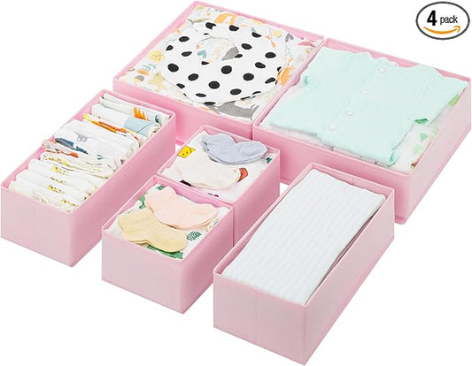 GRANNY SAYS Drawer Organizer Clothes, 6 Pack Dresser Organizer Bins for Nursery, Closet Organization and Storage Dividers for Clothing, Baby Clothes, Underwears, Pink