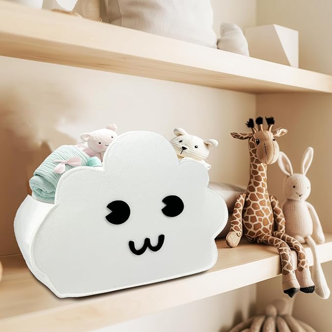 Cloud Shaped Felt Storage Caddy;Felt Baby Basket, Nursery Organizer with Cloud Design for Storage Infant Newborn Essentials,Foldable Bathroom and Bedroom Stuff Diaper Toys Baby Vintage Decor