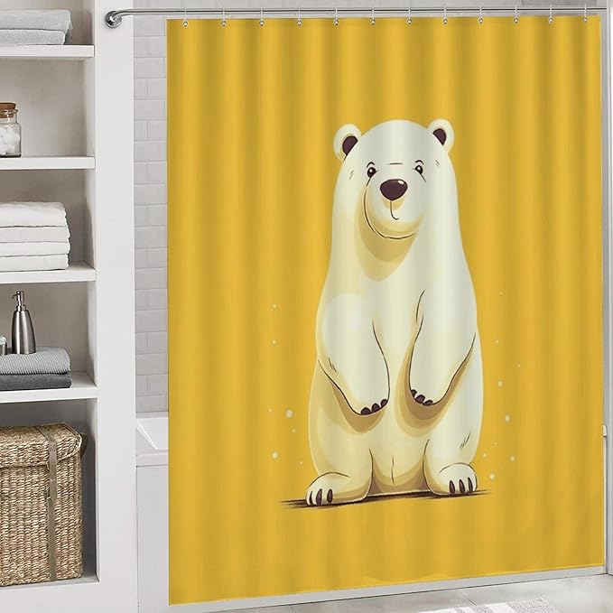 4 Piece Bathroom Rug Set with Shower Curtain, Non-Slip Bath Mat Toilet Cover Set, Cute Cartoon Polar Bear Bathroom Rug Sets