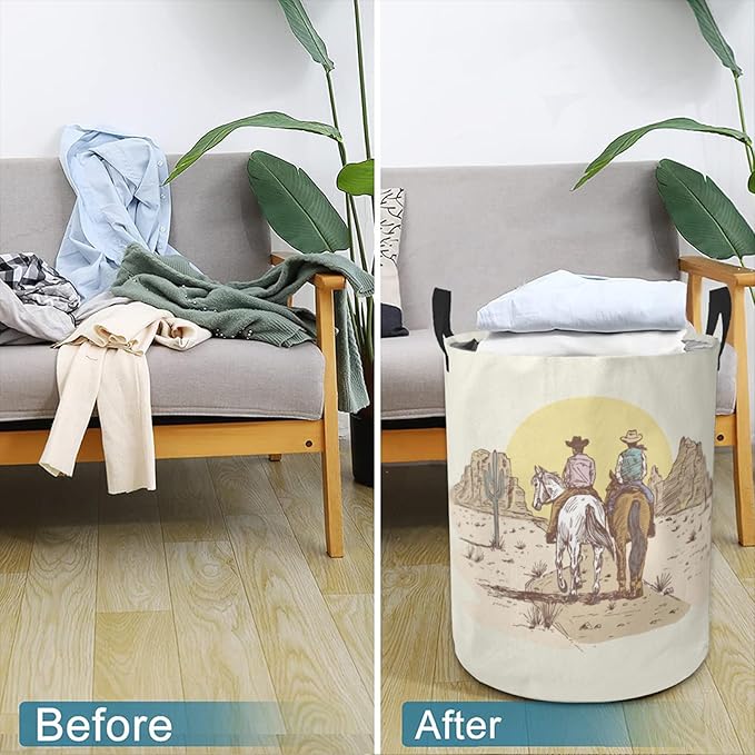 Western Cowboy Laundry Basket Room Décor Hamper Clothes Storage Bucket Toy Organizer Foldable Waterproof Bathroom Laundry Storage Bedroom Large