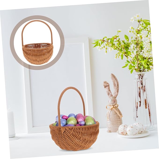 Rectangular Easter Basket Mini Weaving Storage Holder with Handle for Home Kindergarten Decoration for Friends