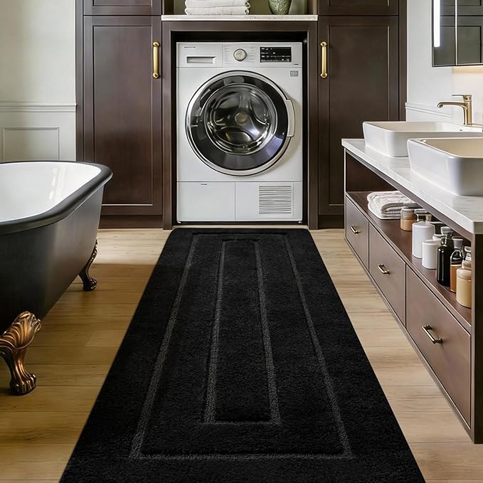 HOMORE Long Bathroom Runner Rugs, 24x80 Inch Non Slip Washable Bath Rug, Black Rugs for Bathroom Absorbent Bath Mat for Shower Floor