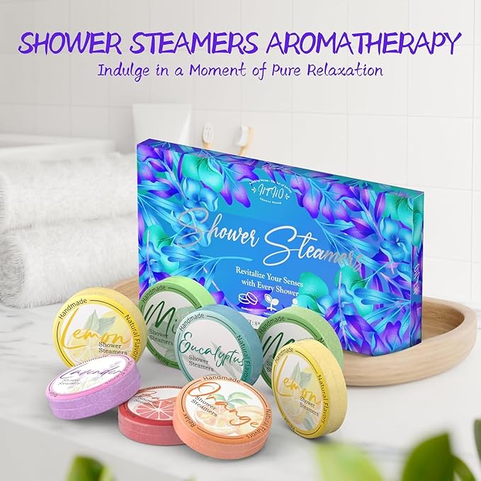 Shower Steamers Aromatherapy 8 Pack - Gifts for WomenSelf Care and Stress Relief Stocking Stuffers, Shower Bombs with Essential Oils, Relaxation Birthday Gifts for Women and Men. Azure Floral Style