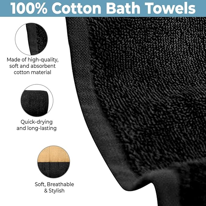 Hotel & Spa 100% Cotton Bath Towels Pack of 6, Ultra Soft, Quick Dry, Lightweight, Highly Absorbent, Perfect for Shower, Spa, Gym, Pool, Hotel, Resort & Daily Use (Multi-Color - 24" x 48")