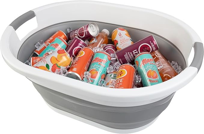 Collapsible Laundry Basket - 39L (10.3-Gallon) Portable Sink - Multipurpose Plastic Bin, Hamper, or Ice Bucket - Camping Essentials by Wakeman Outdoors (Gray)