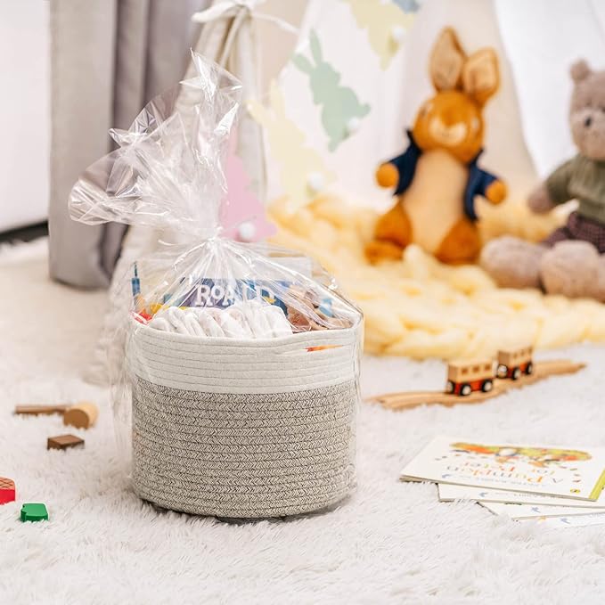 INDRESSME Mini Woven Storage Basket, 9.4 x 7.1 inches, Mini Round Rope Baskets with Handles, Dog Toy Storage, Mini Laundry Baskets for Organizing, Mini Toy Basket for Gifts Empty