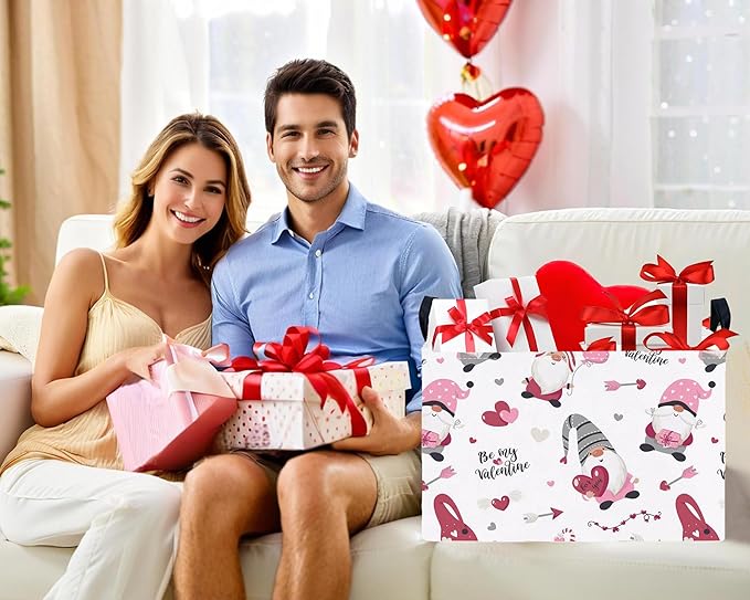 Large Valentine's Day Basket Heart Shaped Storage Bin for Gifts Collapsible Organizer Room Decor (Arrow Gnome Love)