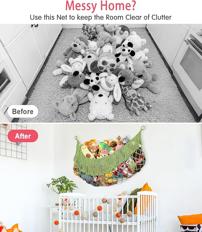 Stuffed Animal Hammock - Extra Large 63'' Long, Stuffed Animal Storage, stuffed animal Holder net, Hammock Large, Storage Hanging Organizer - Avocado green