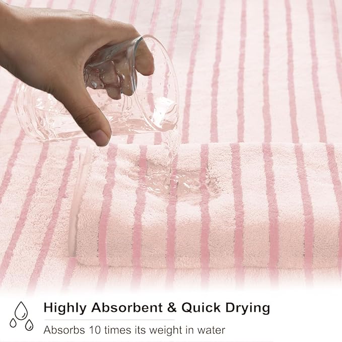 4 Piece Pink Cabana Stripe Large Bath Towels 35"x70" Oversized Bath Sheet Super Soft Breathable Jumbo Bathroom Towels Highly Absorbent Shower Towel Quick Dry Beach Chair Towel Spa Gym Hotel Towel Set