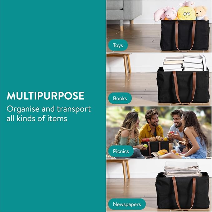Navaris Collapsible Laundry Bin - Set of 2 - Foldable Clothes Basket - Small Slim Wash Bin - Double Hamper for Lights and Darks - Washing Up Bag Bins - Black
