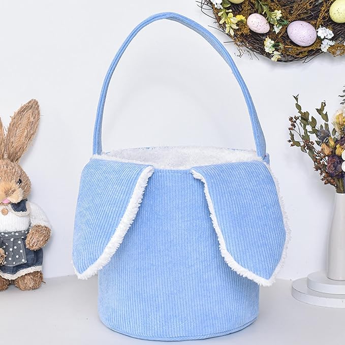 Bunny Egg Hunt Easter Bucket Plush | Easter Bucket Bags With Rabbit Ears,Bunny Ears Baskets For Kids,Easter Bunny Basket,Candy Storage Decorations With Rabbit Ears For Boys Girls