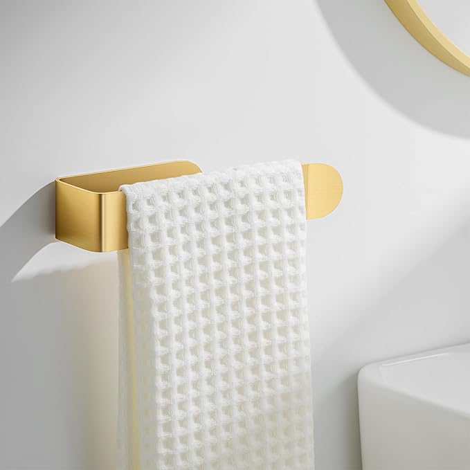 8 Inch Hand Towel Holder, Self Adhesive Towel Bar for Bathroom, Rustproof Aluminum U-Shape Towel Rack Stick on Wall, Brushed Gold