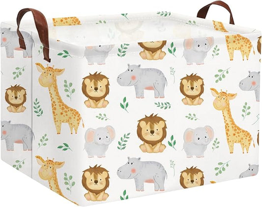 HIYAGON Baby Basket Woodland Toy Storage kids Baby Boy Girls Basket Rectangular Storage Bin Organizer Boxes for Room Decor Books(Baby Hamper)
