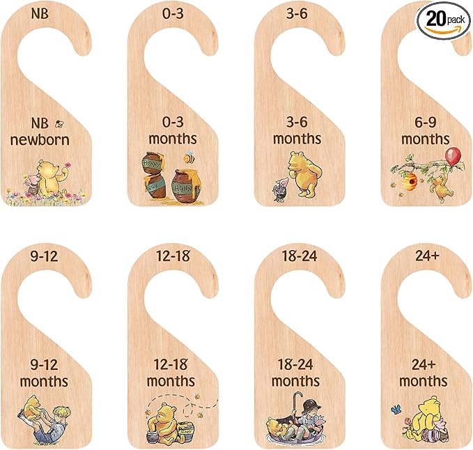 PAMBO The Winnie Bear Baby Closet Dividers, Clothes Organizer for Baby Nursery Decor Wooden Hanger for Newborn Baby Stuff From 0-24+ Months