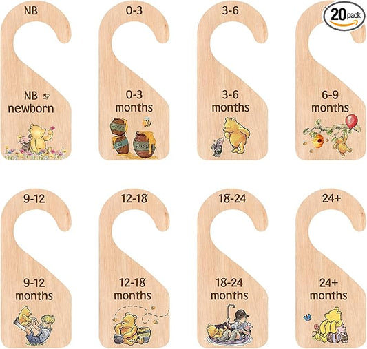 PAMBO The Winnie Bear Baby Closet Dividers, Clothes Organizer for Baby Nursery Decor Wooden Hanger for Newborn Baby Stuff From 0-24+ Months